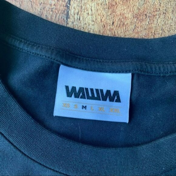 Wawwa black long sleeve organic cotton crew neck graphic tee shirt - M - Picture 5 of 8